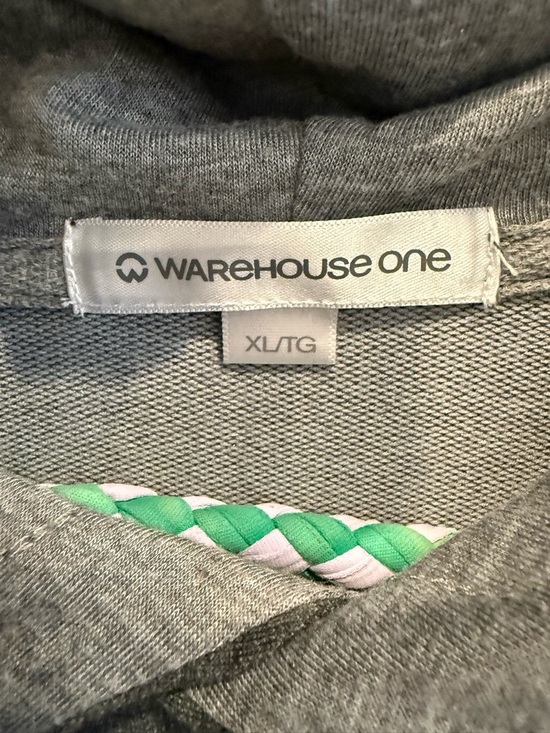 Warehouse One Gray Hoodie with Green & White Braided Detail - Picture 2 of 5